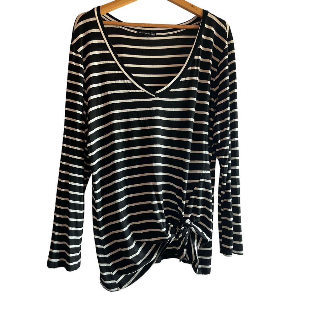 Casual Y2K Black White Stripe Long Sleeve Relaxed Fit Top Women’s LARGE